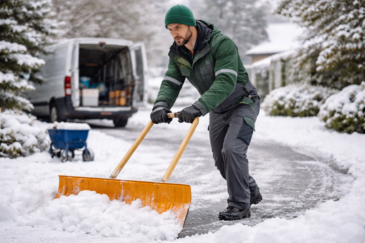 Winterdienst, Schnee schieben, Einfahrt frei 